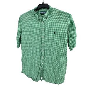 Ralph Lauren Gingham Check Linen Shirt 3XL tall Mens Green Classic Fit Short Sl